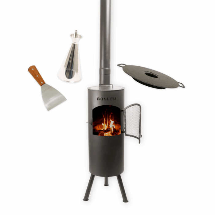 BundelDeal - BonFeu BonGiano LP Zwart + Plancha + Oliekan + Spatel