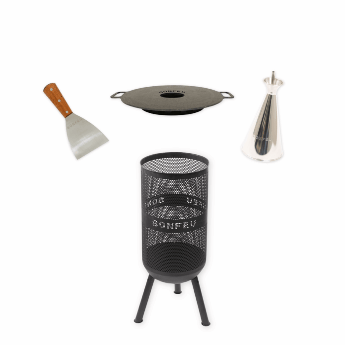 BundelDeal - BonFeu BonVes 34 Zwart + Plancha + Oliekan + Spatel