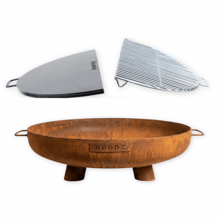 BundelDeal - MOODZ Vuurschaal Feet & Handle 100 + BonPlancha 1/2 100 + BonGrill 1/2 100
